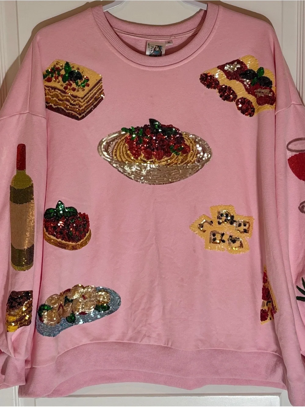 Queen of Sparkles Queen of Carbs XL Pizza Pasta Wine Sweatshirt - Picture 2 of 10
